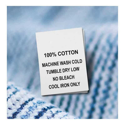 Cotton, Machine Wash Cold, Tumble Dry Low, No Bleach, Cool Iron (Qty. 100)