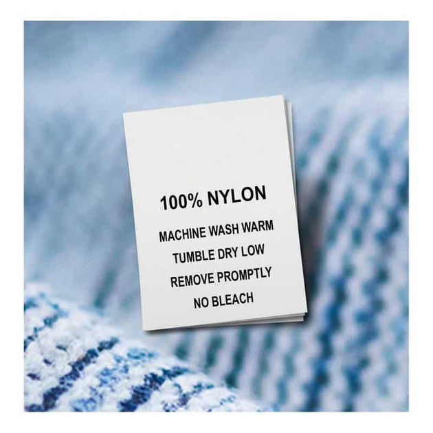 Iron-on nylon clothing brand name and product labels