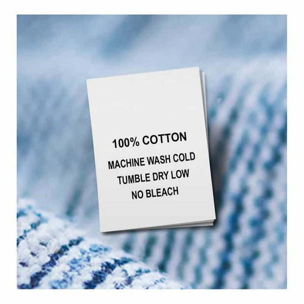 Cotton, Machine Wash Cold, Tumble Dry Low, No Bleach (Qty. 100)